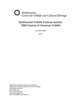 Smithsonian Folklife Festival Records: 1968 Festival of American Folklife