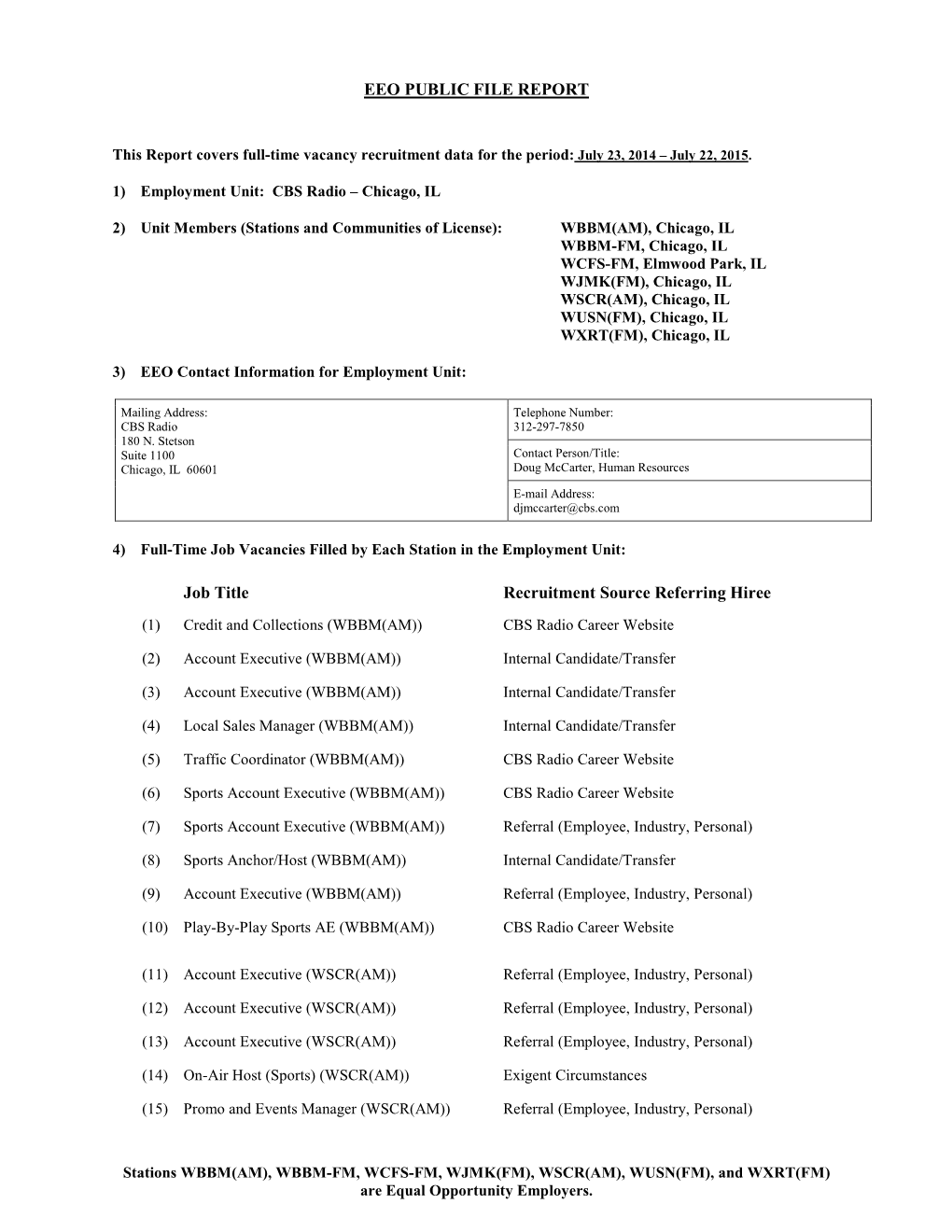 EEO PUBLIC FILE REPORT Job Title Recruitment Source Referring Hiree