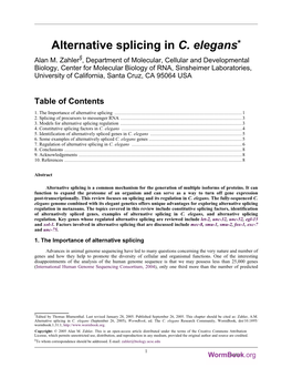 Alternative Splicing in C. Elegans* Alan M