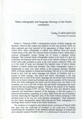 Manx Orthography and Language Ideology in the Gaelic Continuum