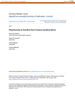 Phytotoxicity of Antofine from Invasive Swallow-Worts