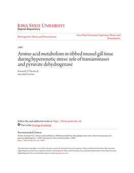 Amino Acid Metabolism in Ribbed Mussel Gill Tisue During Hypersmotic Stress: Role of Transaminases and Pyruvate Dehydrogenase Kennedy T