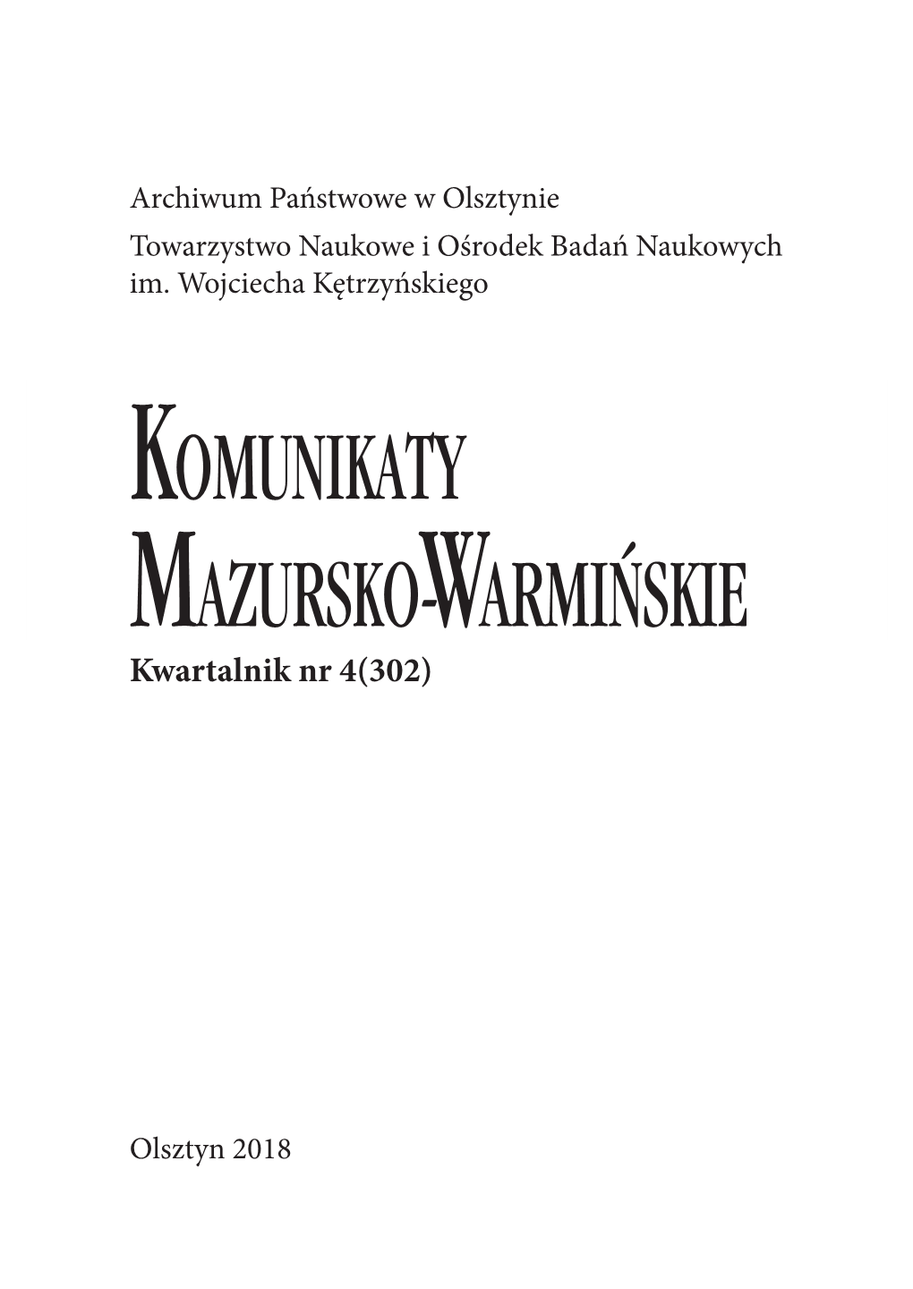 KOMUNIKATY MAZURSKO-WARMIŃSKIE Kwartalnik Nr 4(302)2(292)