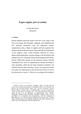 Leges Regiae: Pro Et Contra