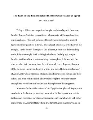 The Lady in the Temple Before the Hebrews: Hathor of Egypt