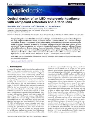 Optical Design of an LED Motorcycle Headlamp with Compound Reflectors and a Toric Lens