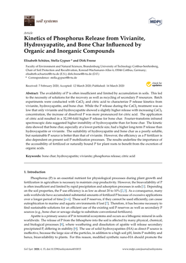 Kinetics of Phosphorus Release from Vivianite, Hydroxyapatite, and Bone Char Inﬂuenced by Organic and Inorganic Compounds