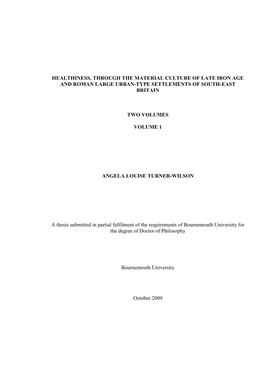 Healthiness, Through the Material Culture of Late Iron Age and Roman Large Urban-Type Settlements of South-East Britain