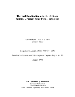 Thermal Desalination Using MEMS and Salinity-Gradient Solar Pond Technology