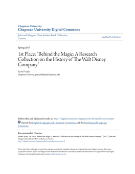 Behind the Magic: a Research Collection on the History of the Altw Disney Company" Scott Rp Usko Chapman University, Prusk100@Mail.Chapman.Edu
