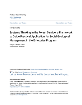 Systems Thinking in the Forest Service: a Framework to Guide Practical Application for Social-Ecological Management in the Enterprise Program