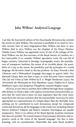 John Wilkins's Analytical Language
