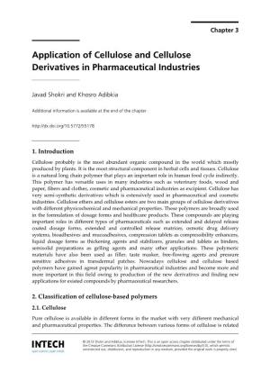 Application of Cellulose and Cellulose Derivatives in Pharmaceutical Industries