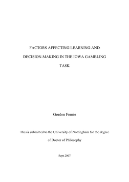 Factors Affecting Learning and Decision-Making in the Iowa Gambling Task