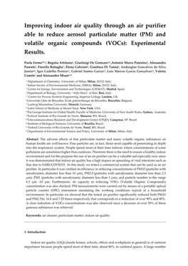 Improving Indoor Air Quality Through an Air Purifier Able to Reduce Aerosol Particulate Matter (PM) and Volatile Organic Compounds (Vocs): Experimental Results