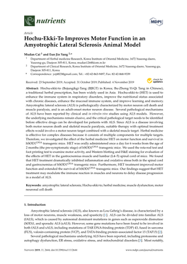 Hochu-Ekki-To Improves Motor Function in an Amyotrophic Lateral Sclerosis Animal Model