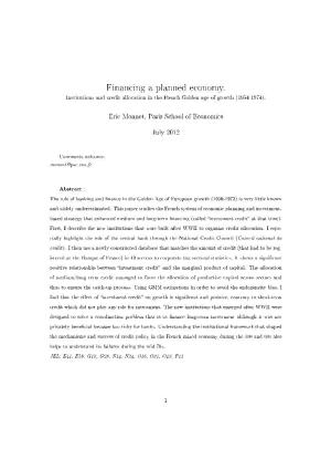 Financing a Planned Economy. Institutions and Credit Allocation in the French Golden Age of Growth (1954-1974)