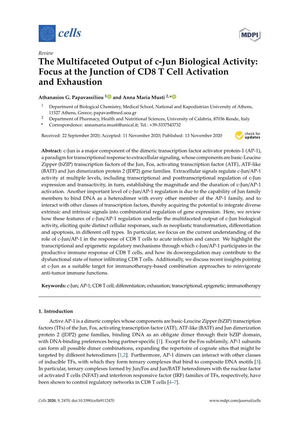 The Multifaceted Output of C-Jun Biological Activity: Focus at the Junction of CD8 T Cell Activation and Exhaustion