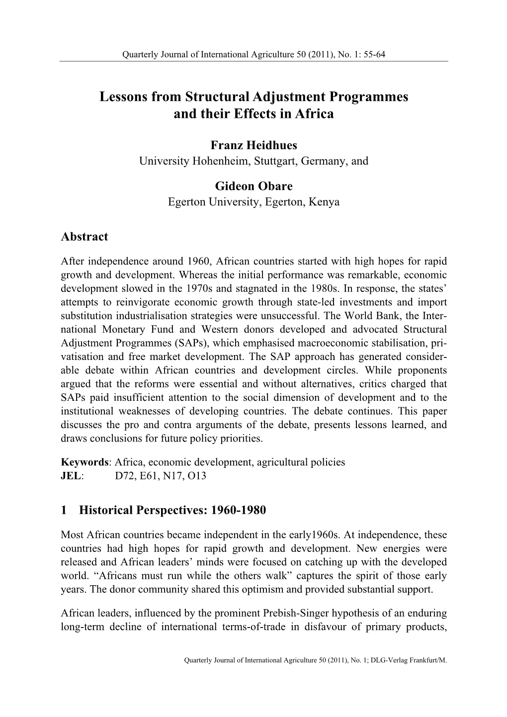 Lessons from Structural Adjustment Programmes and Their Effects in Africa