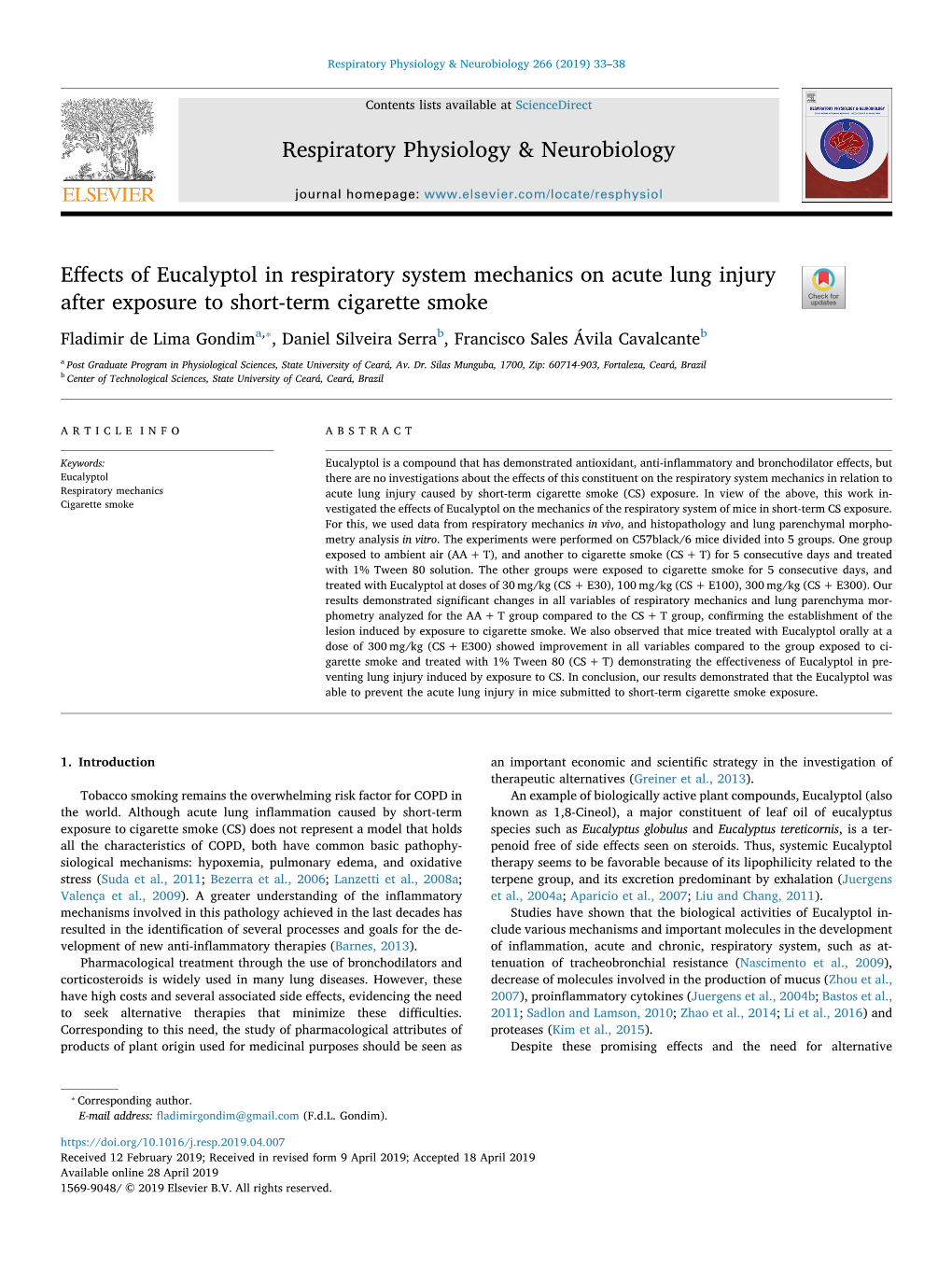 Effects of Eucalyptol in Respiratory System Mechanics on Acute Lung