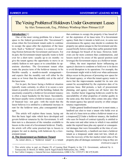 The Vexing Problem of Holdovers Under Government Leases by Alex Tomaszczuk, Esq., Pillsbury Winthrop Shaw Pittman LLP