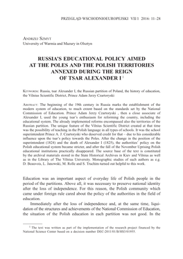 Russia's Educational Policy Aimed at the Poles and The