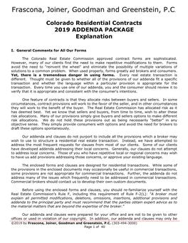 Colorado Residential Contracts 2019 ADDENDA PACKAGE Explanation