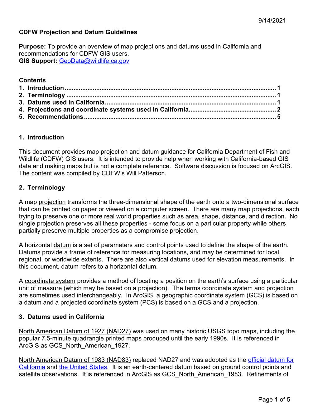 Projection and Datum Guidelines