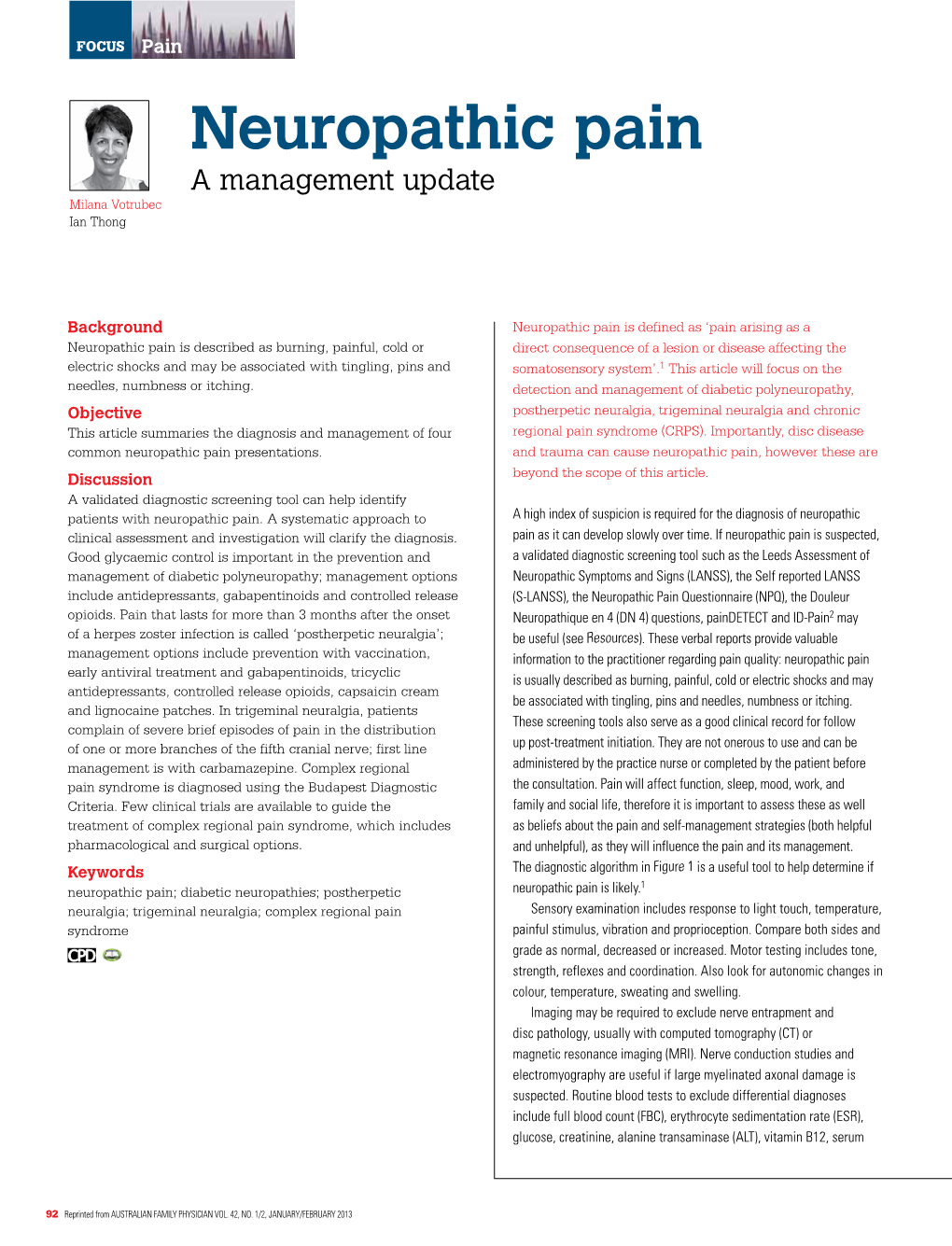 Neuropathic Pain a Management Update Milana Votrubec Ian Thong