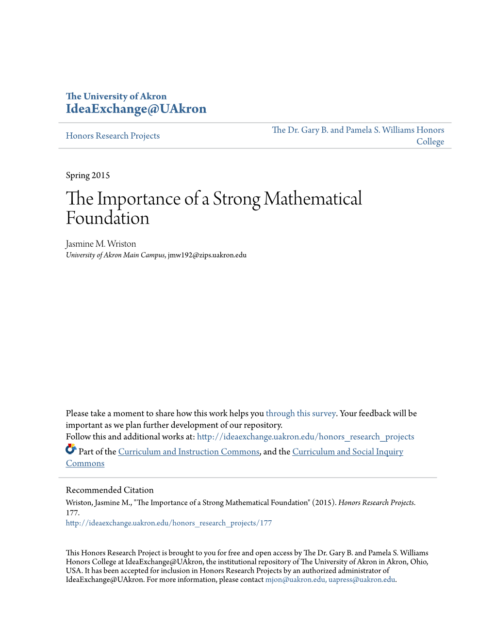 The Importance of a Strong Mathematical Foundation