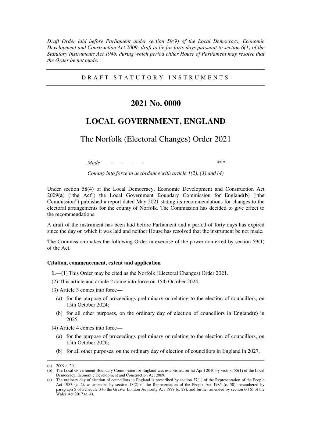 The Norfolk (Electoral Changes) Order 2021