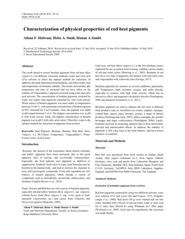 Characterization of Physical Properties of Red Beet Pigments