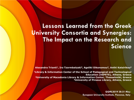 Lessons Learned from the Greek University Consortia and Synergies: the Impact on the Research and Science