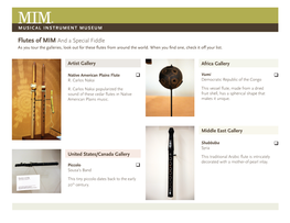Flutes of MIM and a Special Fiddle As You Tour the Galleries, Look out for These Flutes from Around the World