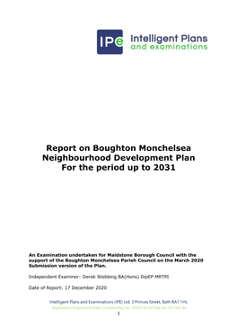 Report on Boughton Monchelsea Neighbourhood Development Plan for the Period up to 2031