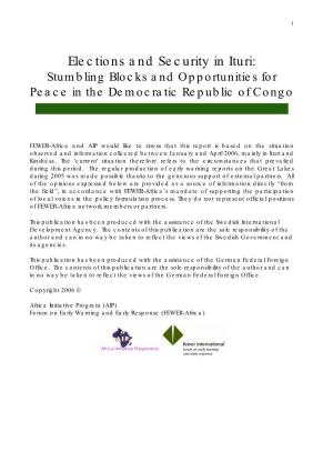 Elections and Security in Ituri: Stumbling Blocks and Opportunities for Peace in the Democratic Republic of Congo