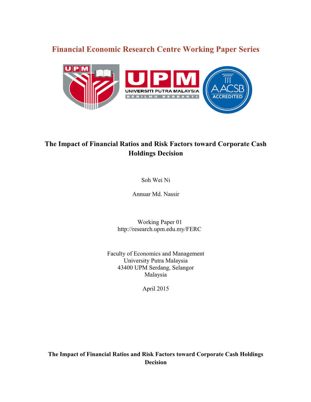 Financial Economic Research Centre Working Paper Series