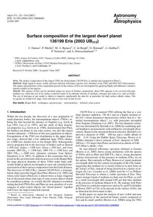 Surface Composition of the Largest Dwarf Planet 136199 Eris (2003 UB313)