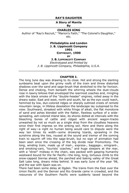 RAY's DAUGHTER a Story of Manila by CHARLES KING Author of "Ray's Recruit," "Marion's Faith," "The Colonel's Daughter," Etc