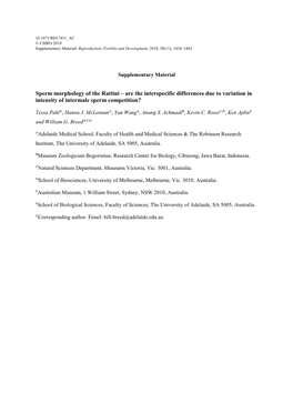 Sperm Morphology of the Rattini – Are the Interspecific Differences Due to Variation in Intensity of Intermale Sperm Competition?