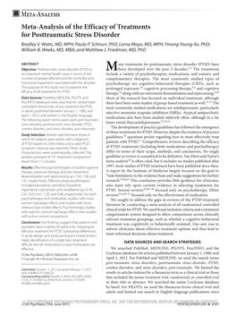 Meta-Analysis of the Efficacy of Treatments for Posttraumatic Stress Disorder Bradley V
