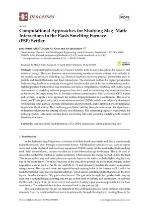 Computational Approaches for Studying Slag–Matte Interactions in the Flash Smelting Furnace (FSF) Settler
