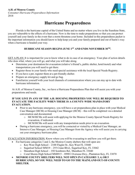 Hurricane Preparedness Information 2018