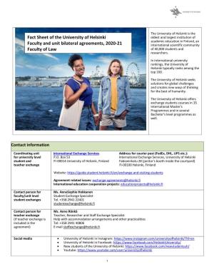 University of Helsinki Fact Sheet for Incoming Exchange Students In