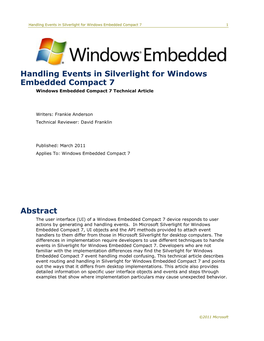 Handling Events in Silverlight for Windows Embedded Compact 7 1