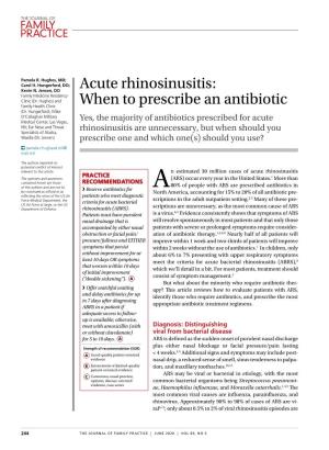 Acute Rhinosinusitis: When to Prescribe an Antibiotic