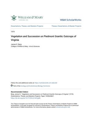 Vegetation and Succession on Piedmont Granitic Outcrops of Virginia