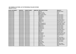 2013 GENERAL ELECTIONS: LIST of PROVISIONAL POLLING STATIONS Midlands Province