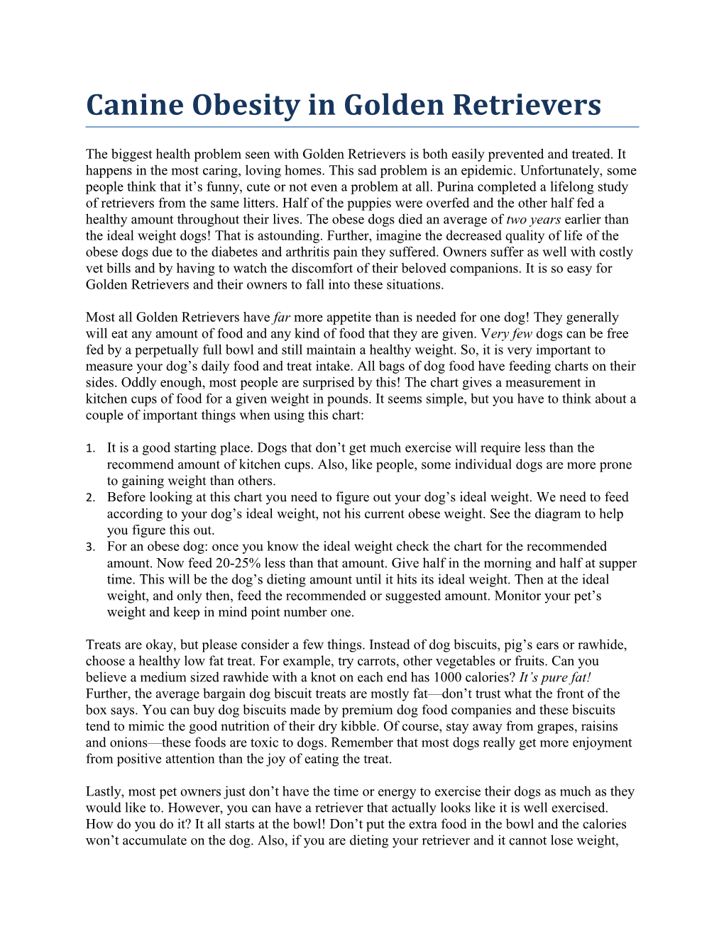 Canine Obesity in Golden Retrievers