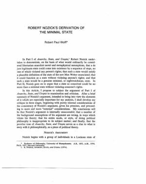 Robert Nozick's Derivation of the Minimal State